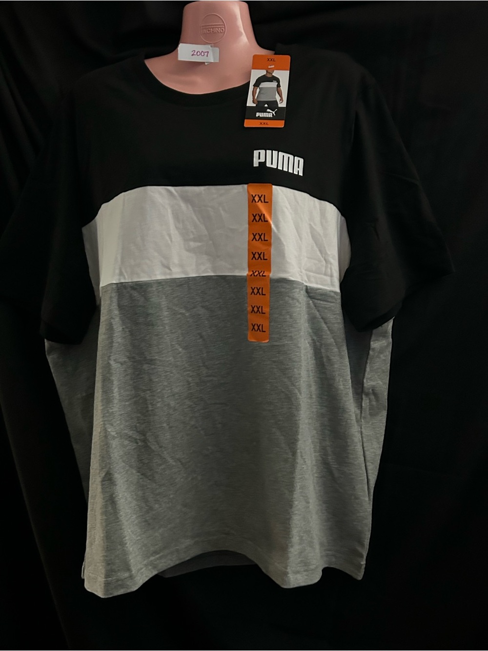 Puma Men’s Colorblock Crew Neck Short Sleeve T-Shirt Black White Gray XXL NWT